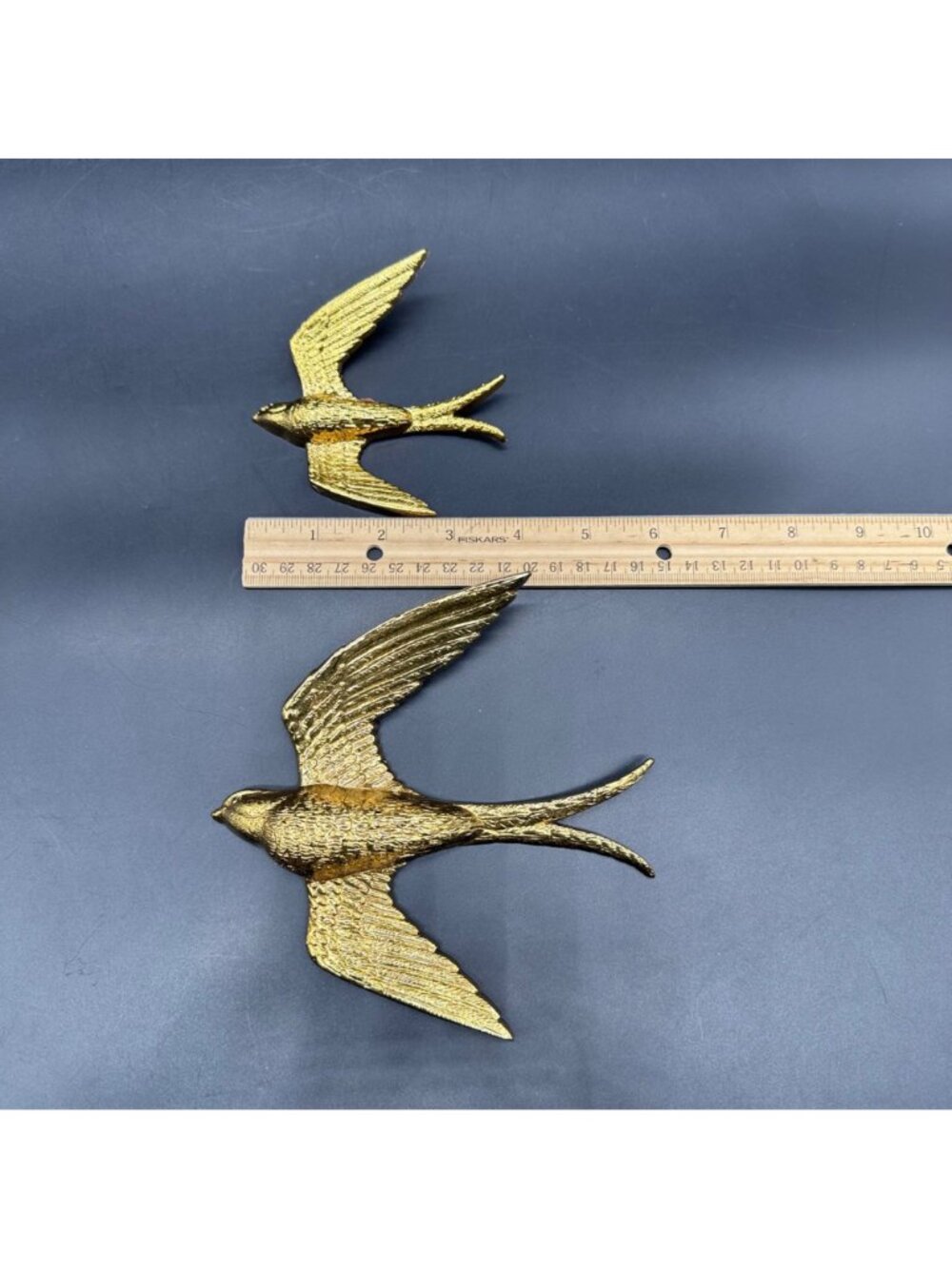 Vintage Sparrow Wall Hangings Burwood Gold Flying Birds 1984 Set of Two Retro - Picture 5 of 5